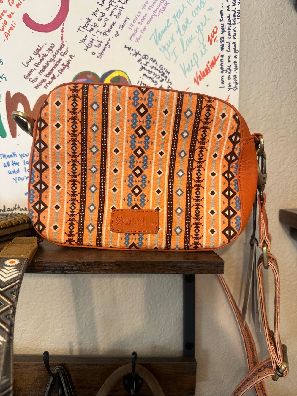 Myra Bag Orange and Blue Southwestern Pattern Crossbody